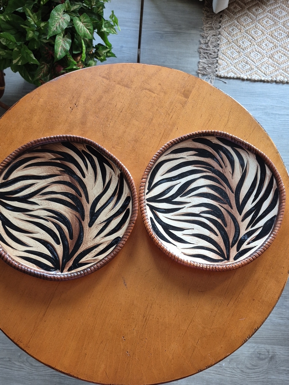 Vtg. Home Interiors Zebra Print Salad Plates (Logo Back). Set Of 2